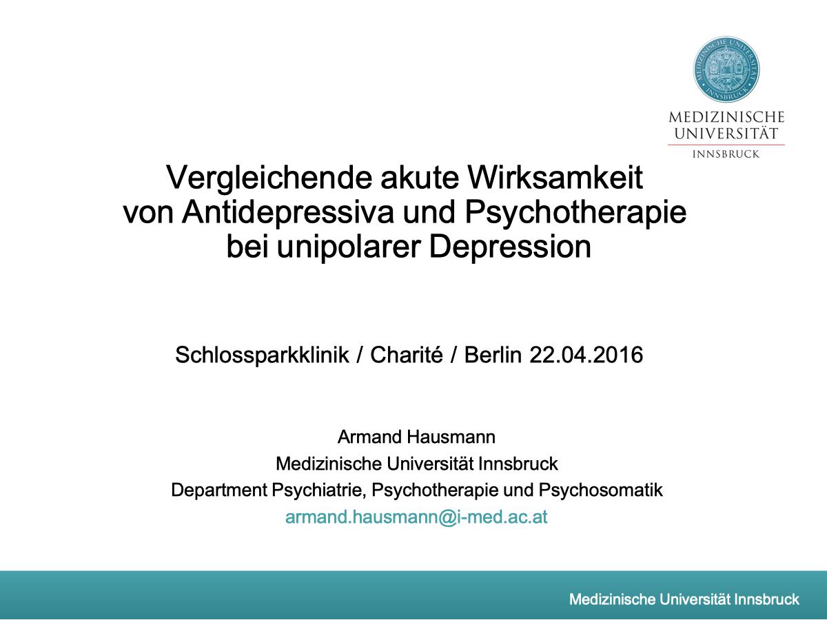 Vergleichende akute Wirksamkeit von Antidepressiva und Psychotherapie bei unipolarer Depression - Psychiater